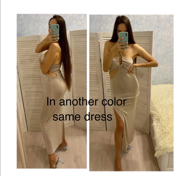 NWT cut out maxi dress sea foam sage halter silky thighsplit halter2-4/6-8/10-12 - Picture 10 of 17